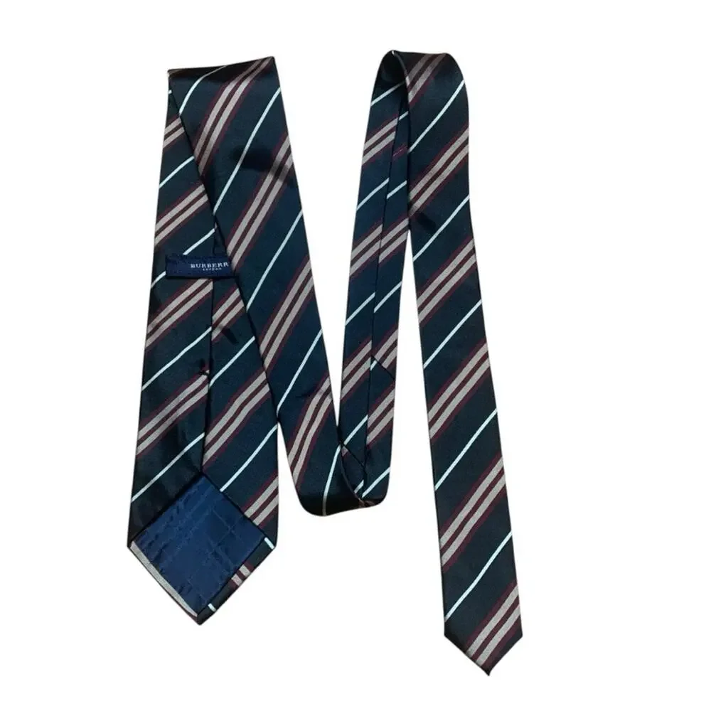 Burberry Navy and Burgundy Striped Tie silk classic